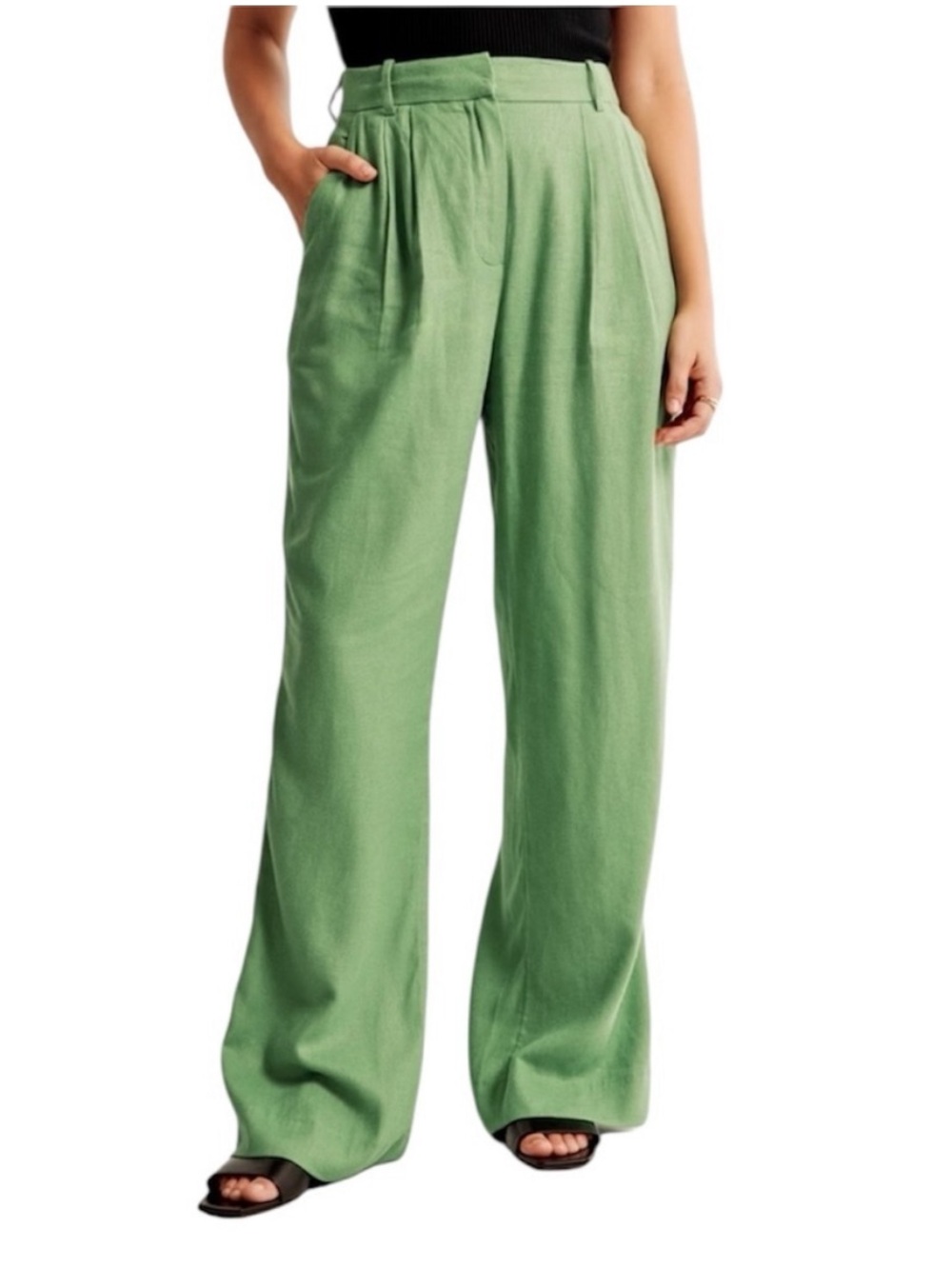 Abercrombie & Fitch Olive Green High-Waist Wide-Leg Trousers